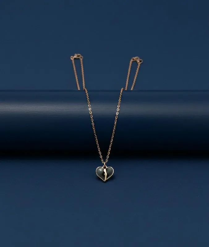 Rose Gold Black Enamel Heart Pendant