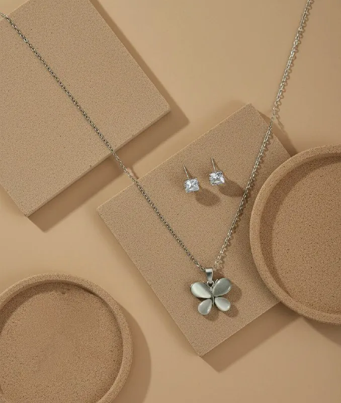 Silver Sage Opal Butterfly Pendant Set