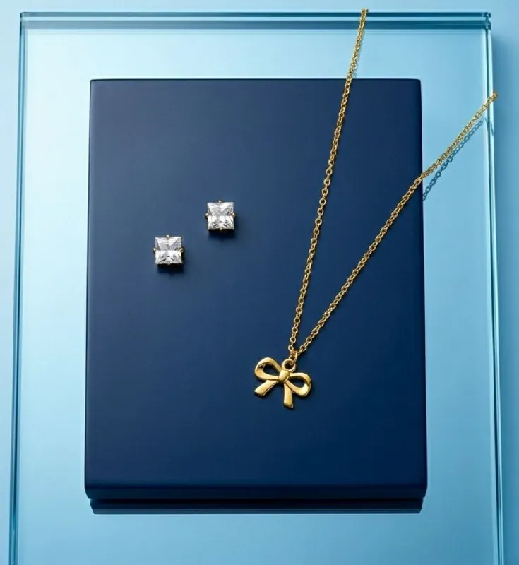 Gold Ribbon Bow Pendant Set