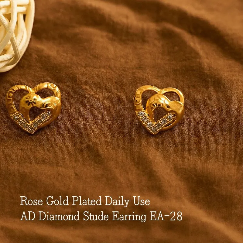 Gold Floral Heart Crystal Stud Earrings