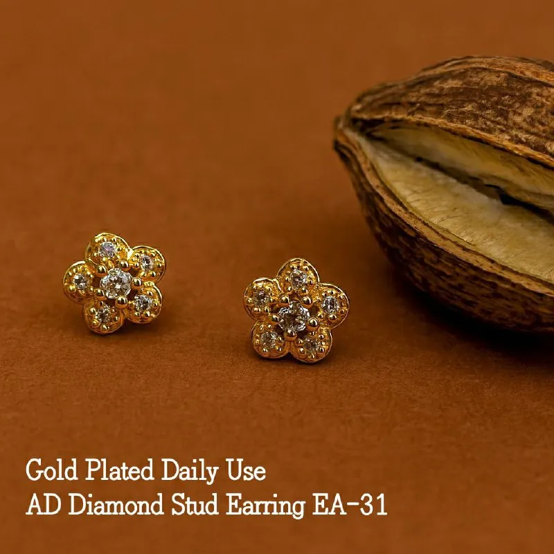 Gold Five Petal Flower Stud Earrings