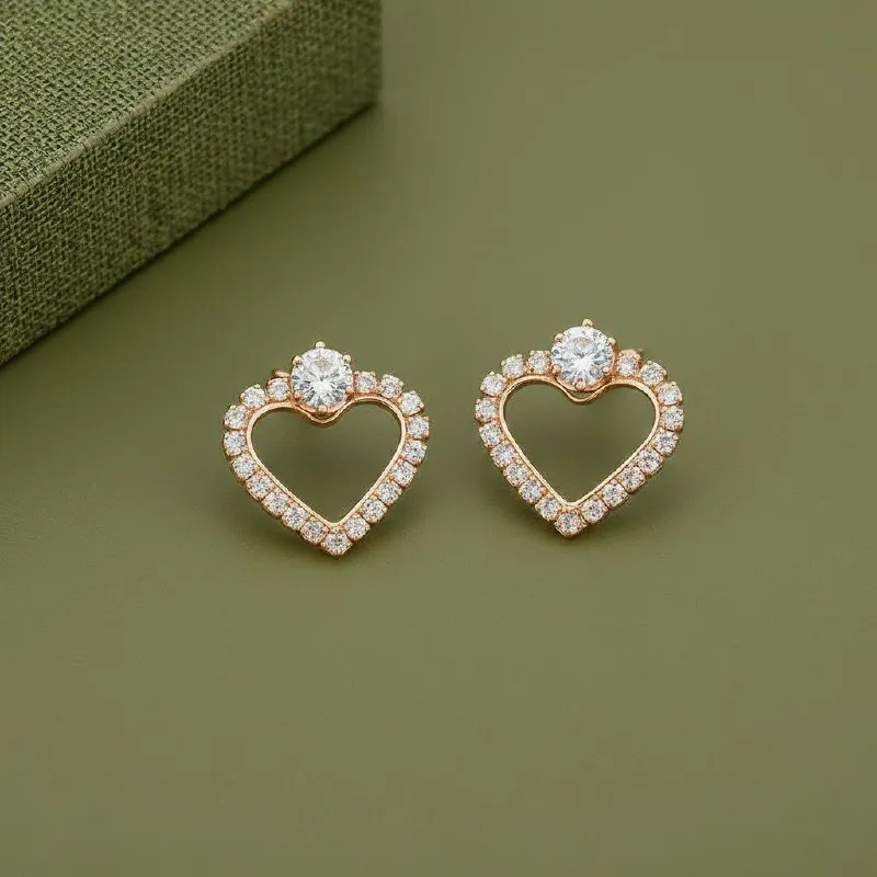 Rose Gold Crystal Open Heart Studs