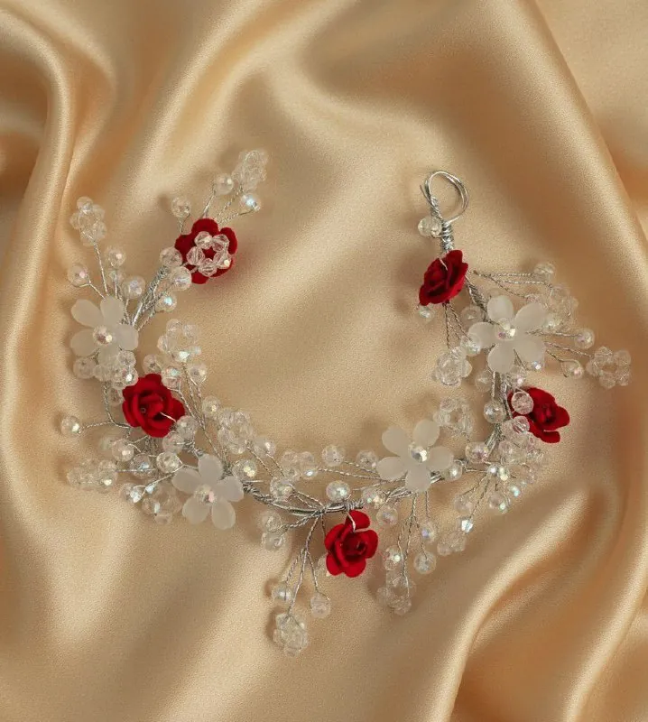 Red Rose And Crystal Hair Clip