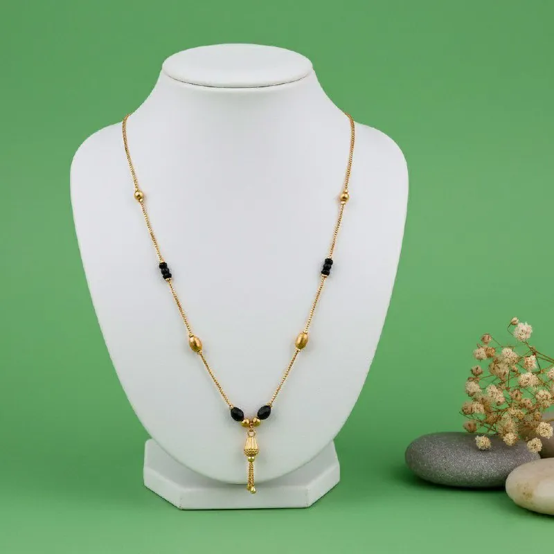 Gold Oval Bead Tassel Mangalsutra