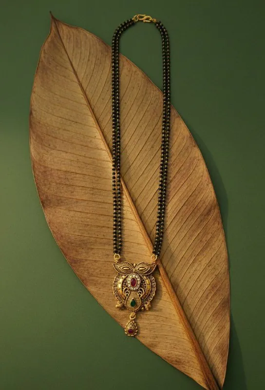 Antique Gold Red Green Oval Mangalsutra