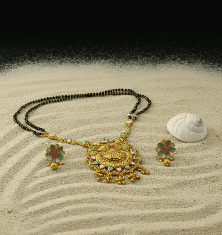 Pastel Meenakari Flower Mangalsutra Earring Set