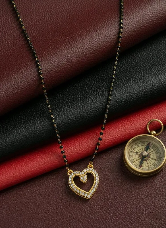 Gold White Stone Heart Mangalsutra