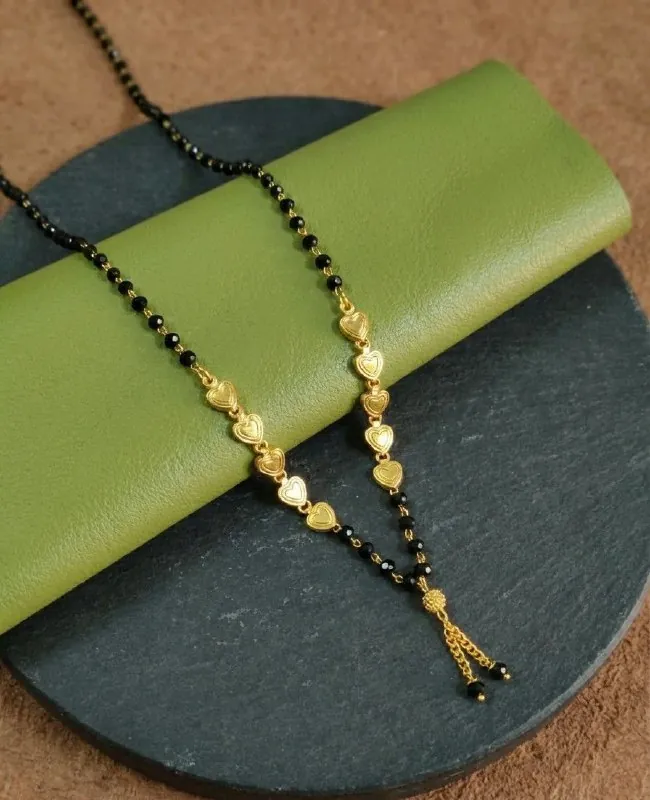 Gold Heart Link Black Bead Mangalsutra