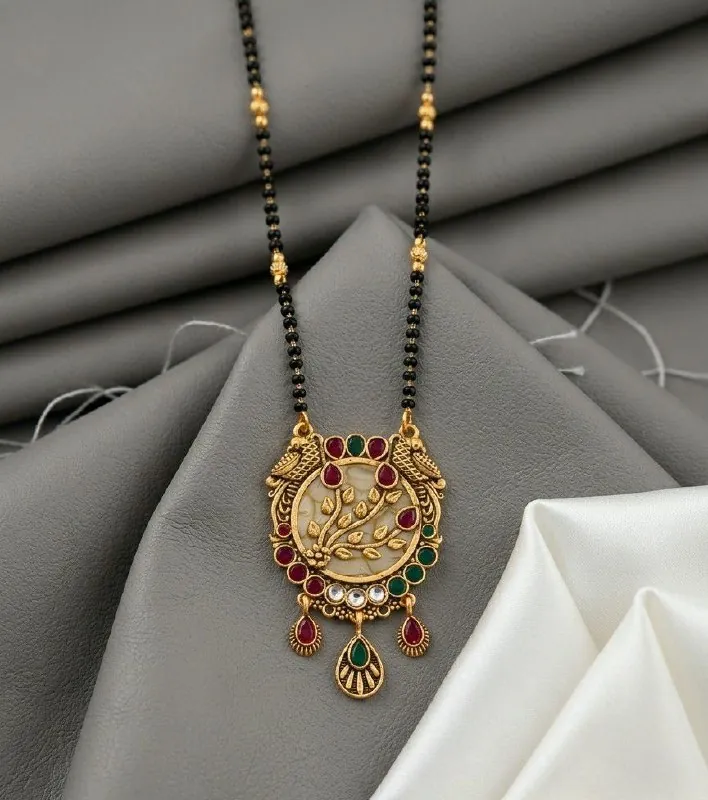 Antique Gold Peacock Ruby Green Mangalsutra