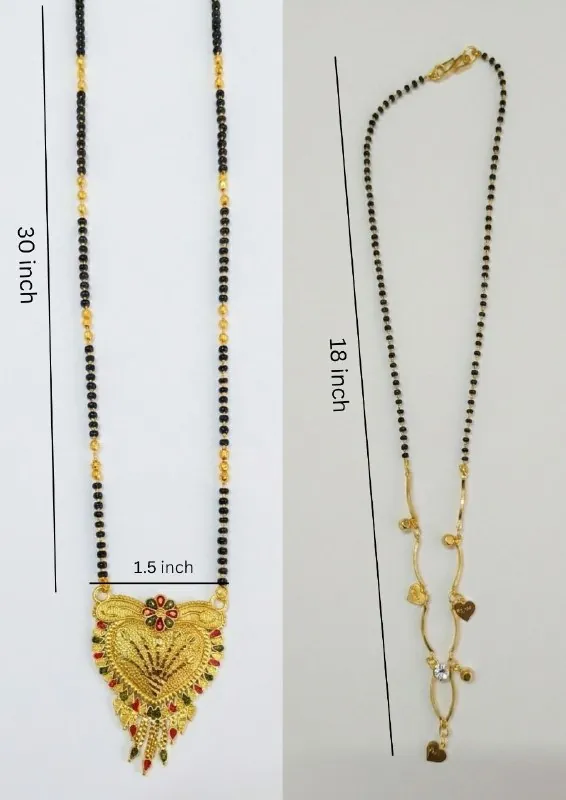 Meenakari Heart Pendant Long Mangalsutra Combo