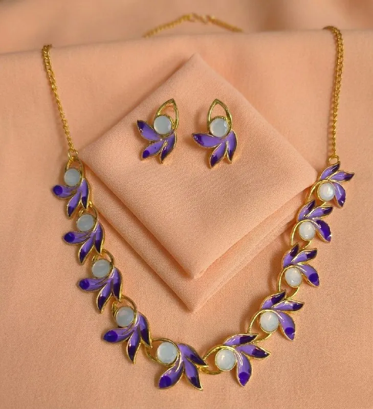 Violet Meenakari Petal Necklace Set