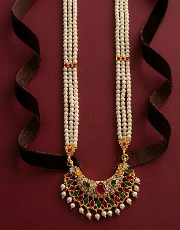 Red Green Stone Pearl Rani Haar