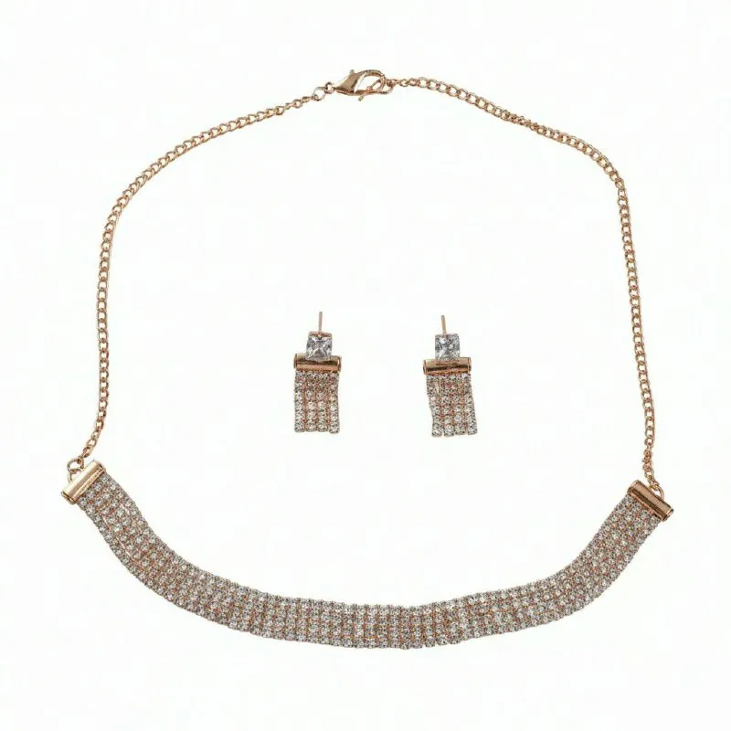 Rose Gold Crystal Collar Necklace Set