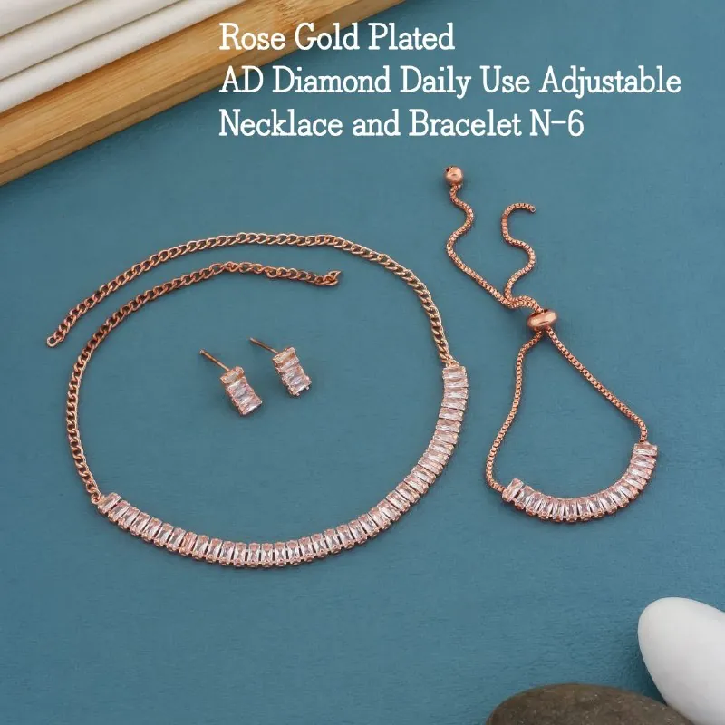 Rose Gold Baguette Crystal Necklace Set